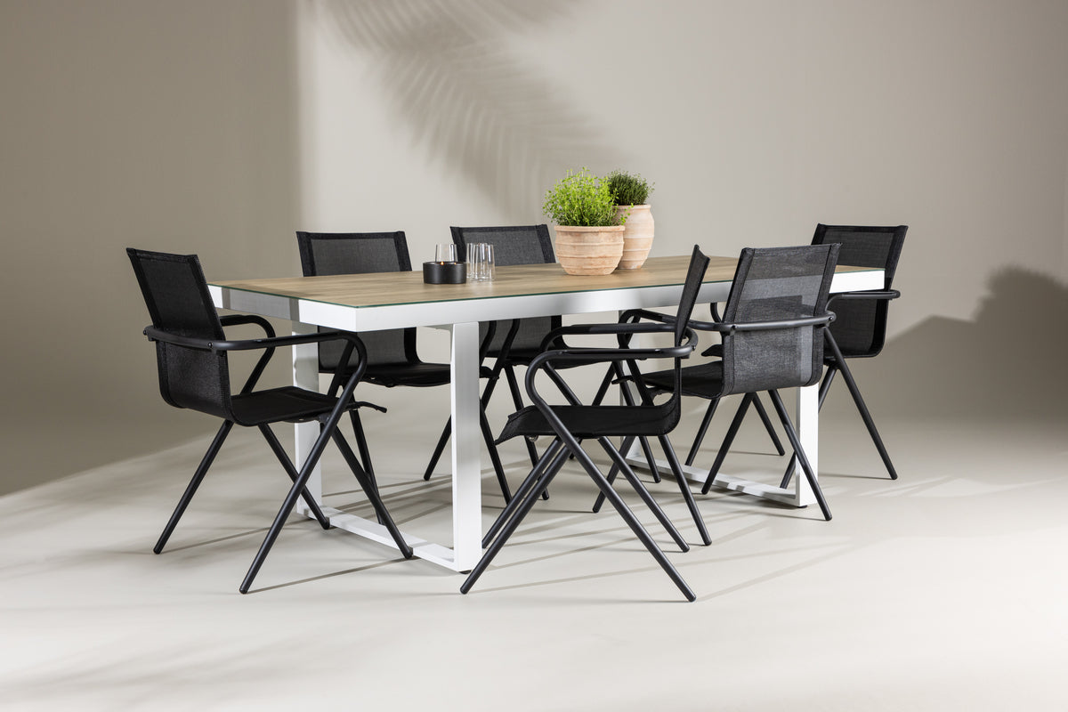 Venture Design Alina & Merlo Matstolar 6-pack Svart + Rektangulära Matbord 200 x 90 Vit