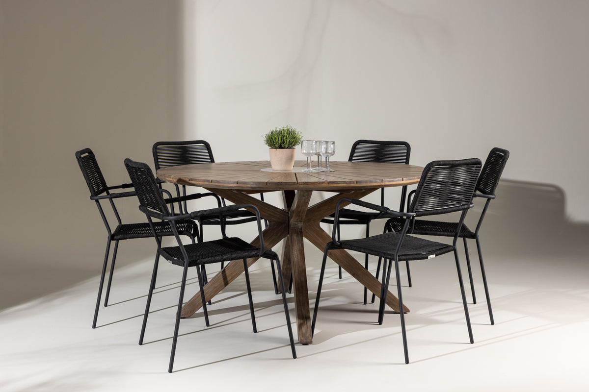 Venture Design Lindos & Rosario Matstolar 2-pack Svart + Runda Matbord ⌀140 Brun