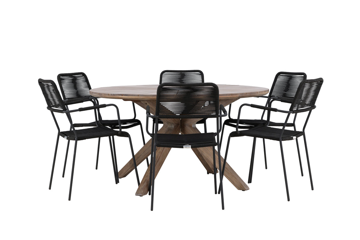Venture Design Lindos & Rosario Matstolar 2-pack Svart + Runda Matbord ⌀140 Brun