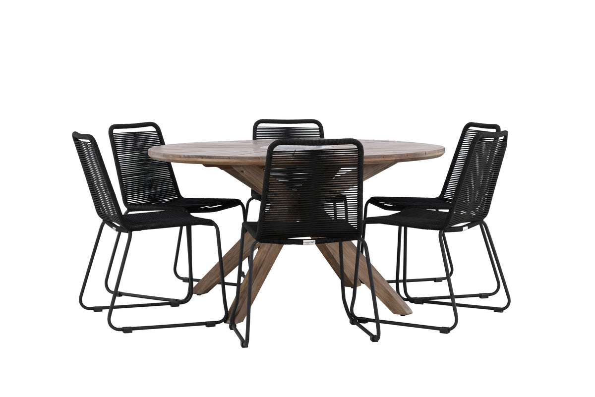 Venture Design Lindos & Rosario Matstolar 2-pack Svart + Runda Matbord ⌀140 Brun