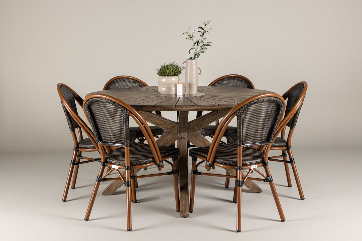Venture Design Rosario & Guarda Runda Matbord ⌀140 Brun + Caféstolar 2-pack Svart