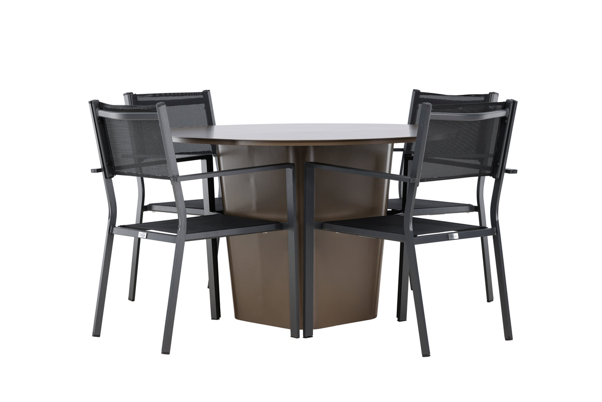 Venture Design Copacabana & Santa Fe Matstolar 2-pack Svart + Runda Matbord ⌀120 Brun