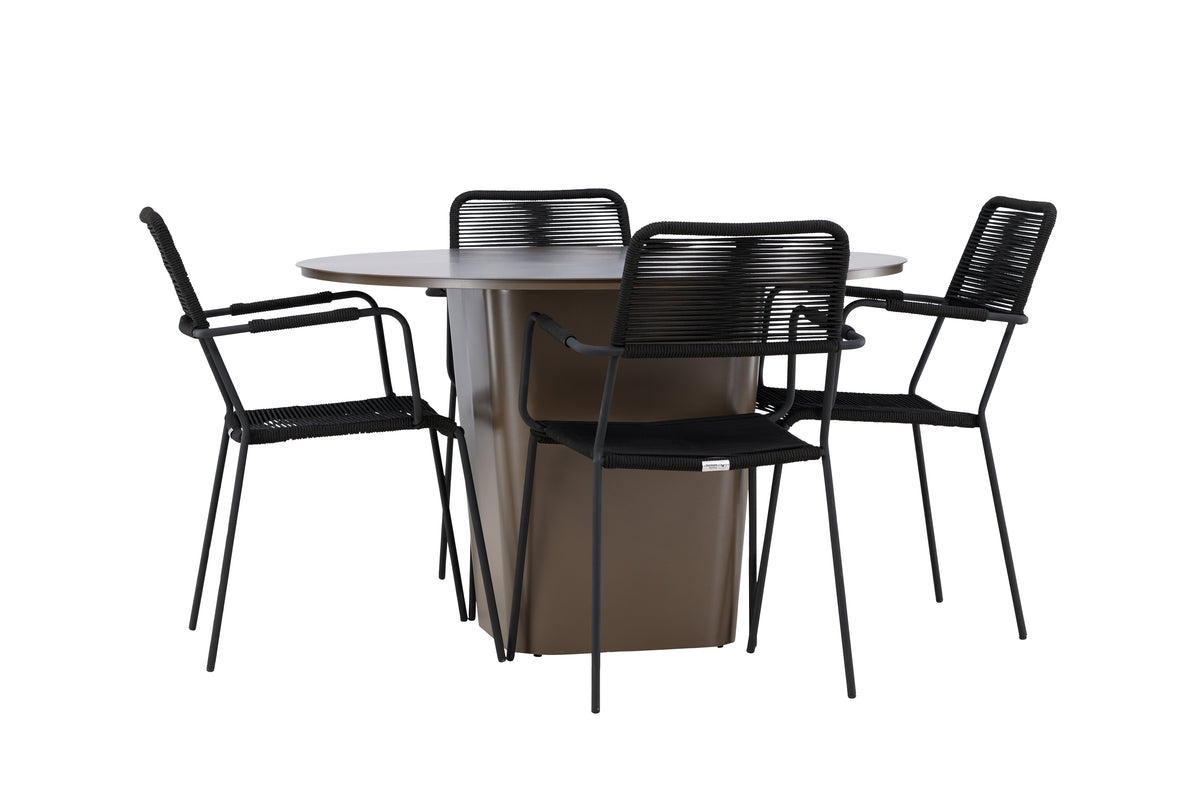 Venture Design Lindos & Santa Fe Matstolar 2-pack Svart + Runda Matbord ⌀120 Brun