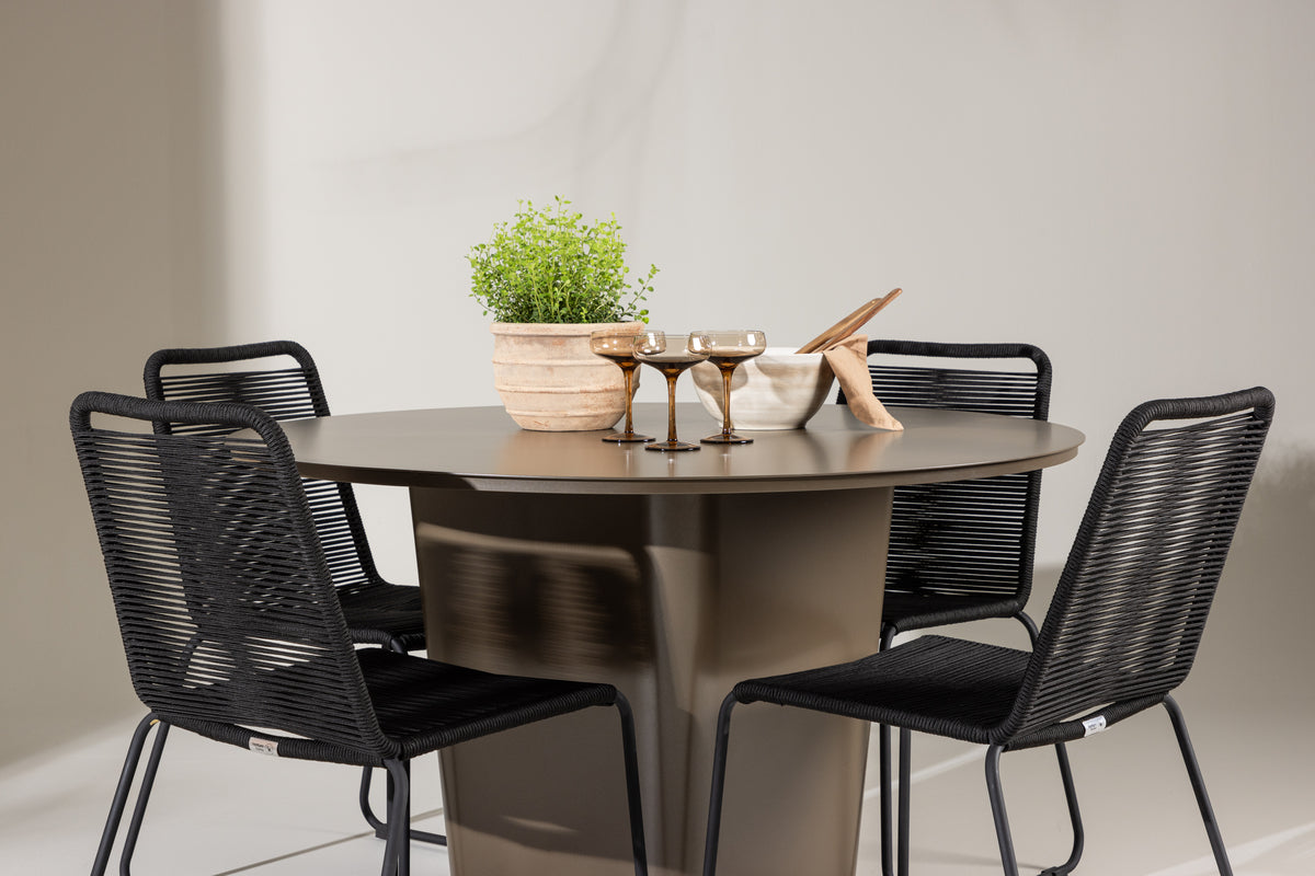 Venture Design Lindos & Santa Fe Matstolar 2-pack Svart + Runda Matbord ⌀120 Brun