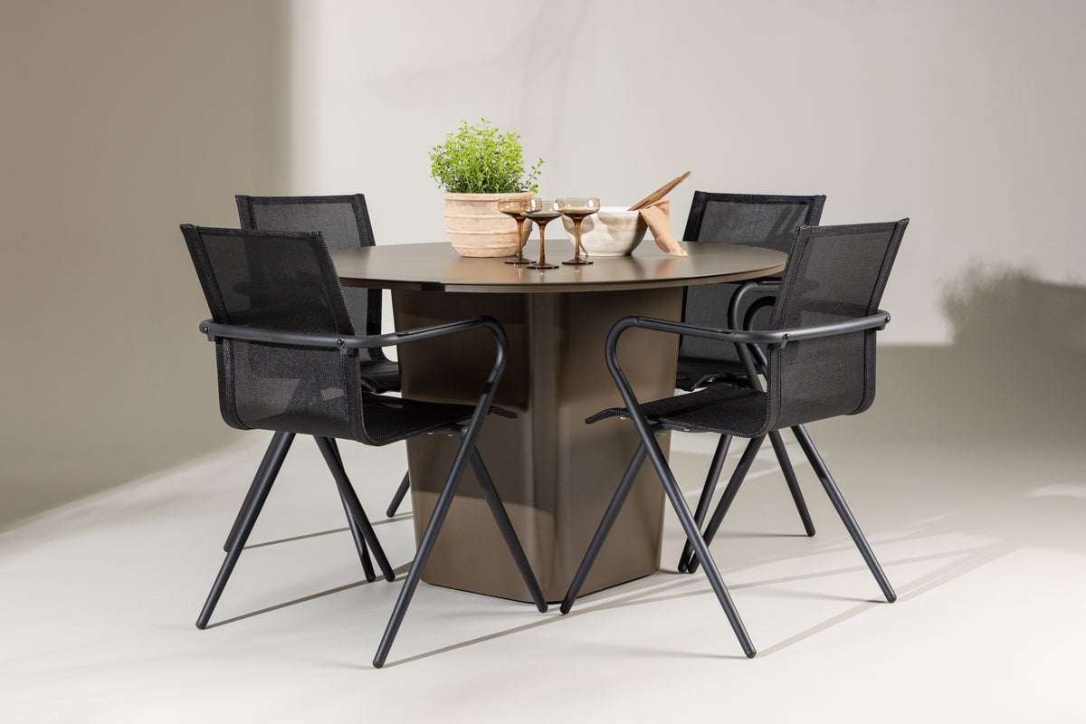 Venture Design Alina & Santa Fe Matstolar 6-pack Svart + Runda Matbord ⌀120 Brun
