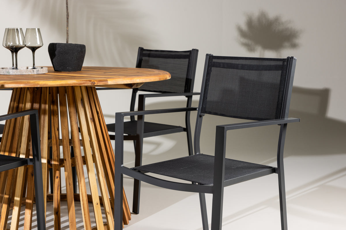 Venture Design Copacabana & Lumpur Matstolar 2-pack Svart + Runda Matbord ⌀120 Natur