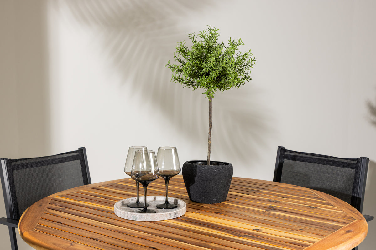 Venture Design Copacabana & Lumpur Matstolar 2-pack Svart + Runda Matbord ⌀120 Natur