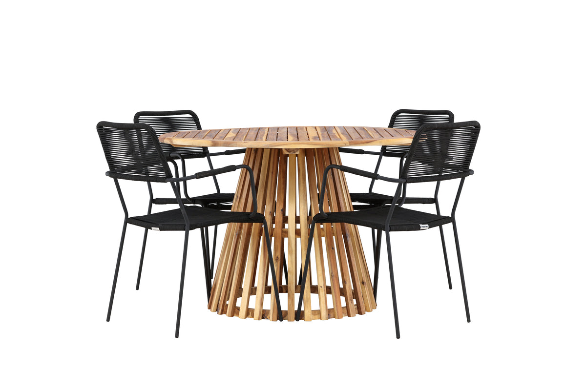 Venture Design Lindos & Lumpur Matstolar 2-pack Svart + Runda Matbord ⌀120 Natur