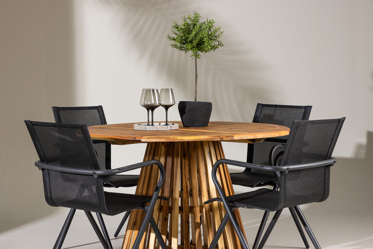 Venture Design Alina & Lumpur Matstolar 6-pack Svart + Runda Matbord ⌀120 Natur