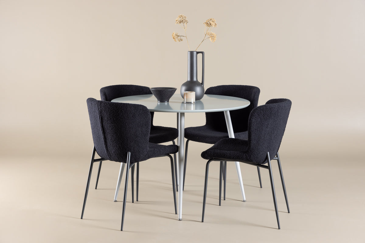 Venture Design Plaza & Modesto Runda Matbord ⌀100 Grå + Matstolar 2-pack Svart