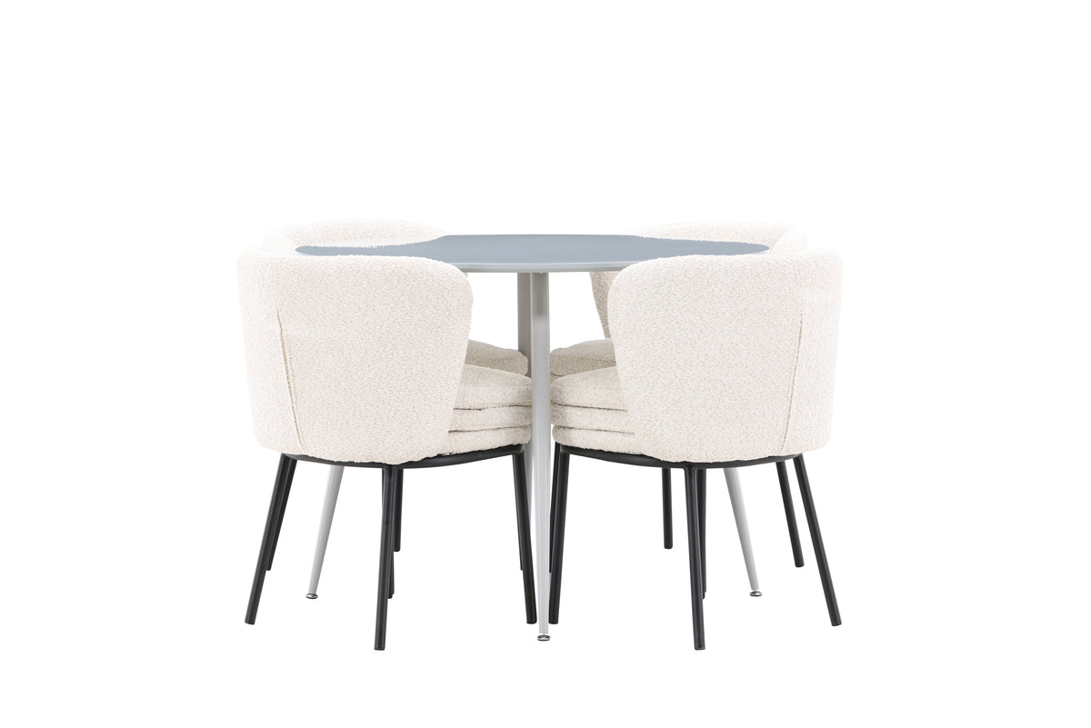 Venture Design Plaza & Agnes Runda Matbord ⌀100 Grå + Matstolar 2-pack Vit
