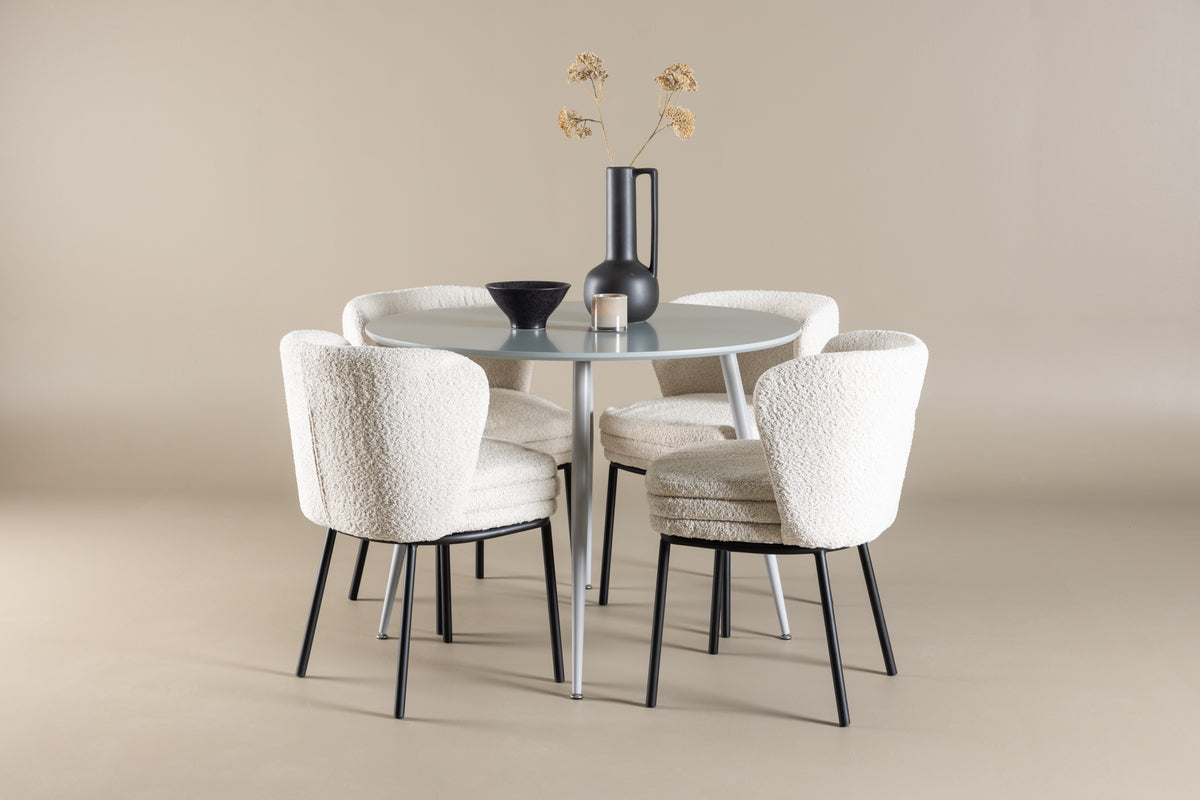 Venture Design Plaza & Agnes Runda Matbord ⌀100 Grå + Matstolar 2-pack Vit