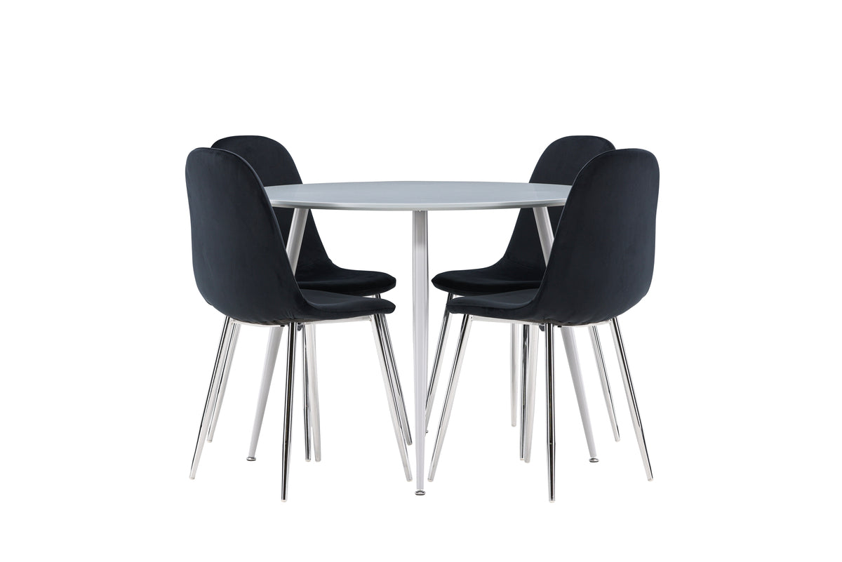 Venture Design Polar & Plaza Matstolar 2-pack Svart + Runda Matbord ⌀100 Grå