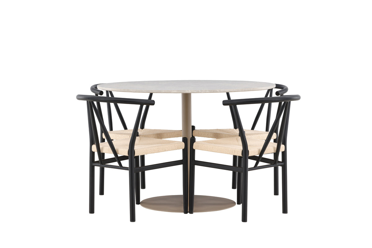 Venture Design Alfons & Lycke Matstolar Svart + Runda Matbord ⌀110 Beige