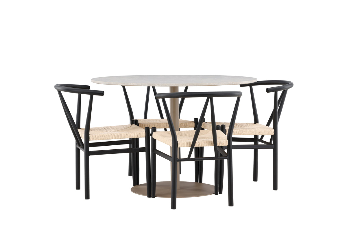 Venture Design Alfons & Lycke Matstolar Svart + Runda Matbord ⌀110 Beige