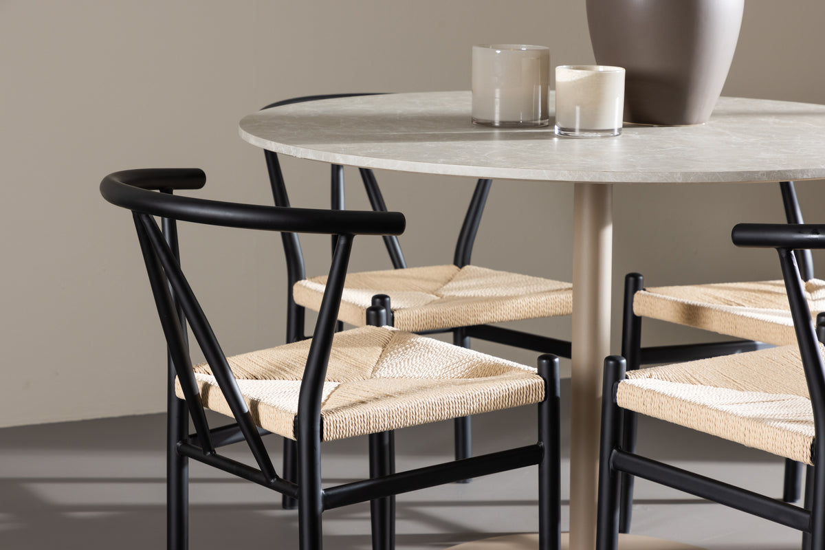 Venture Design Alfons & Lycke Matstolar Svart + Runda Matbord ⌀110 Beige
