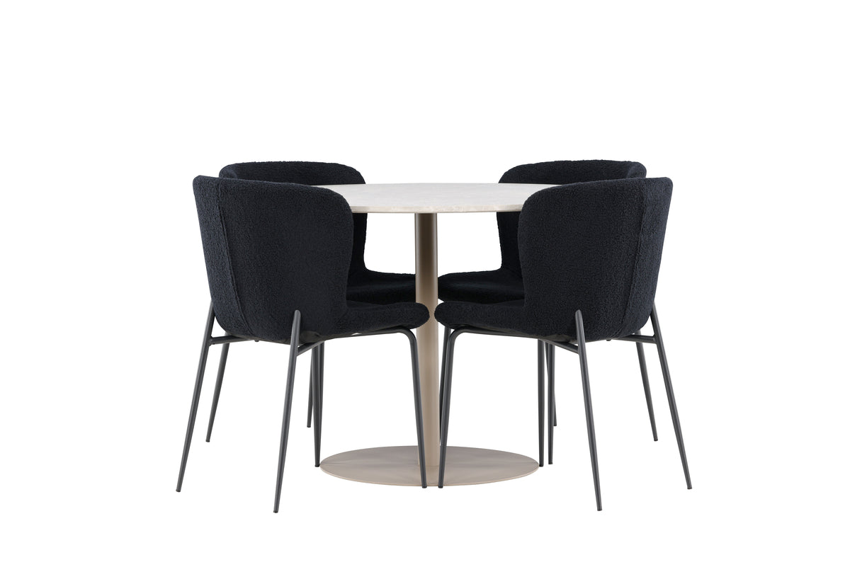 Venture Design Modesto & Lycke Matstolar 2-pack Svart + Runda Matbord ⌀110 Beige