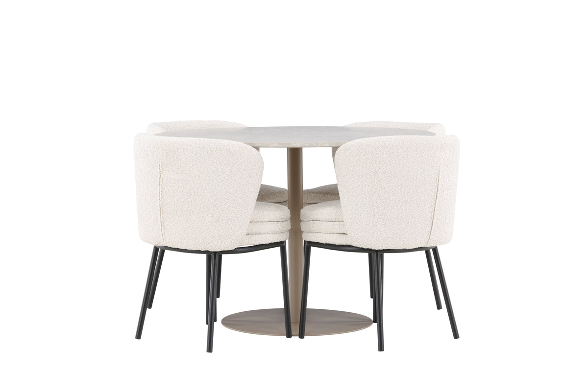 Venture Design Agnes & Lycke Matstolar 2-pack Vit + Runda Matbord ⌀110 Beige