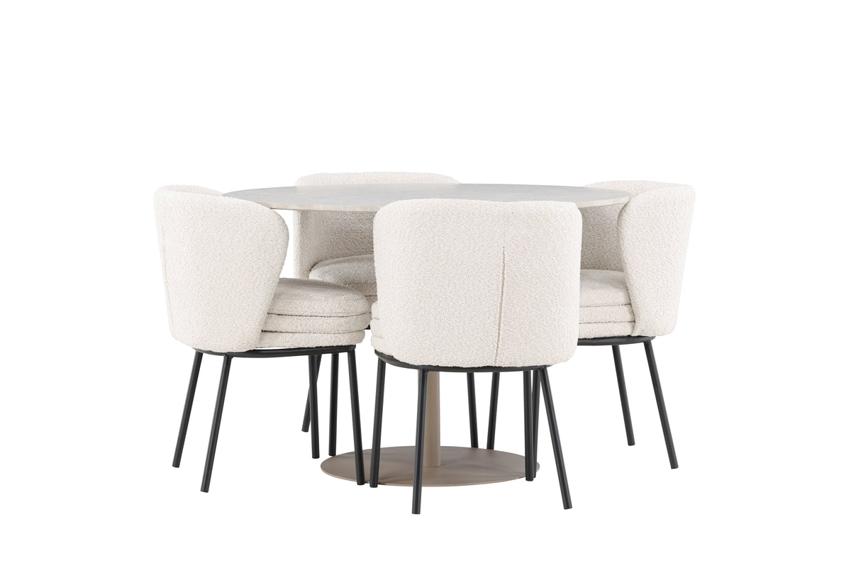 Venture Design Agnes & Lycke Matstolar 2-pack Vit + Runda Matbord ⌀110 Beige