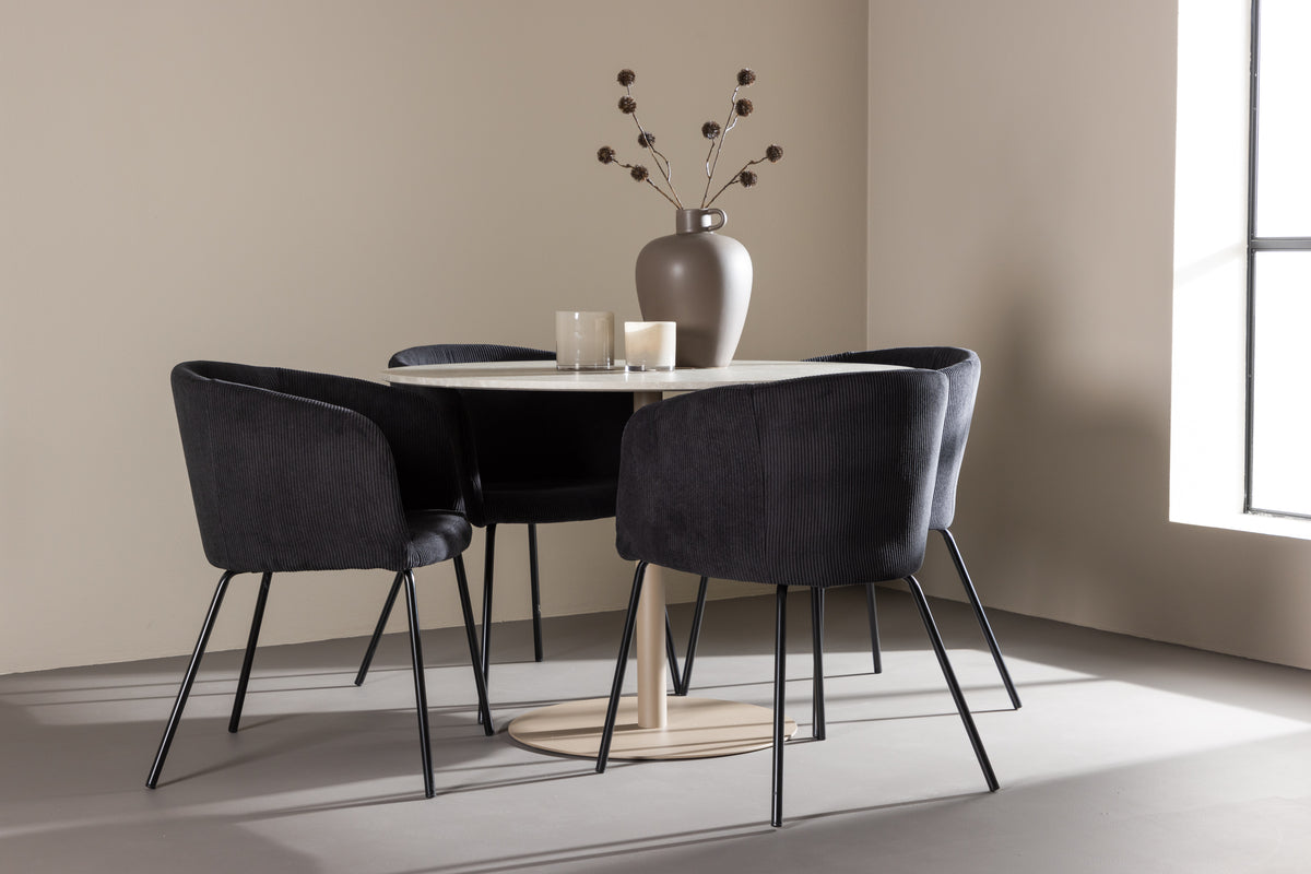 Venture Design Berit & Lycke Matstolar Svart + Runda Matbord ⌀110 Beige