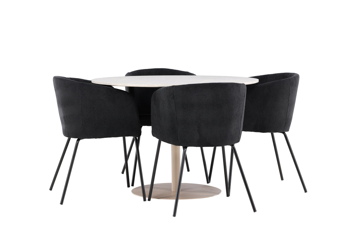Venture Design Berit & Lycke Matstolar Svart + Runda Matbord ⌀110 Beige