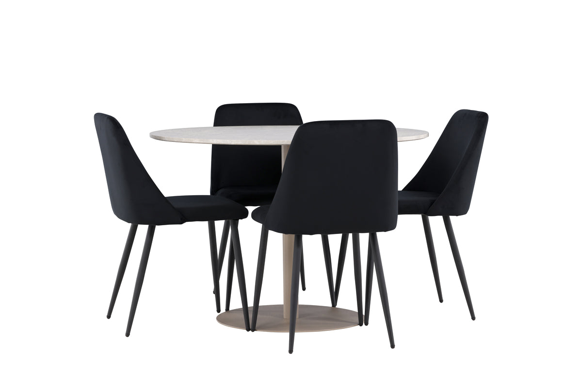 Venture Design Night & Lycke Matstolar 2-pack Svart + Runda Matbord ⌀110 Beige