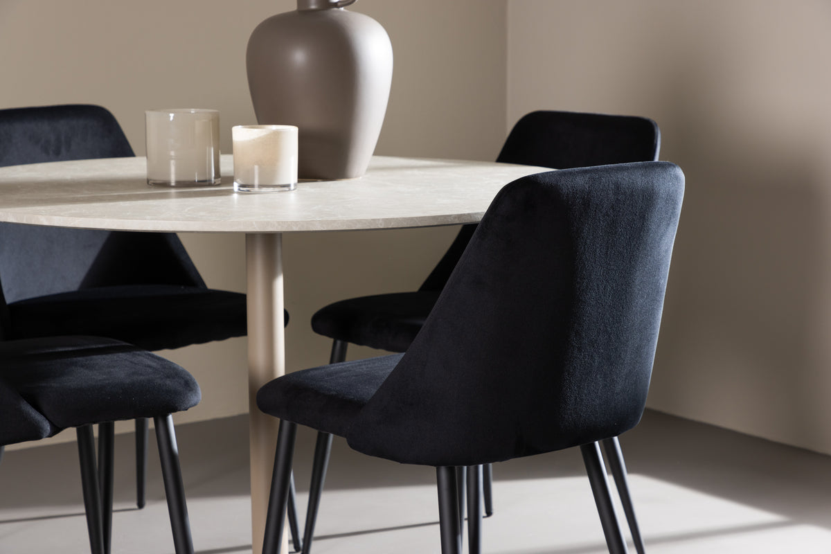 Venture Design Night & Lycke Matstolar 2-pack Svart + Runda Matbord ⌀110 Beige
