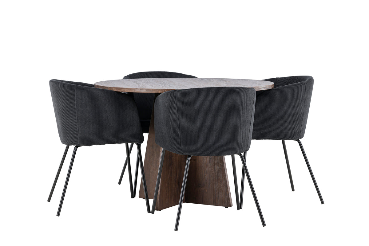 Venture Design Berit & Bootcut Matstolar Svart + Runda Matbord ⌀110 Mocka