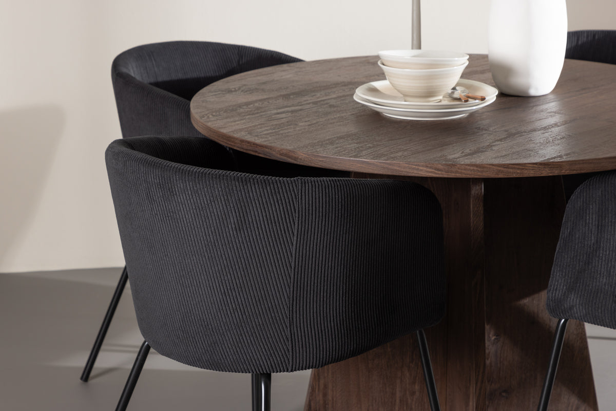 Venture Design Berit & Bootcut Matstolar Svart + Runda Matbord ⌀110 Mocka