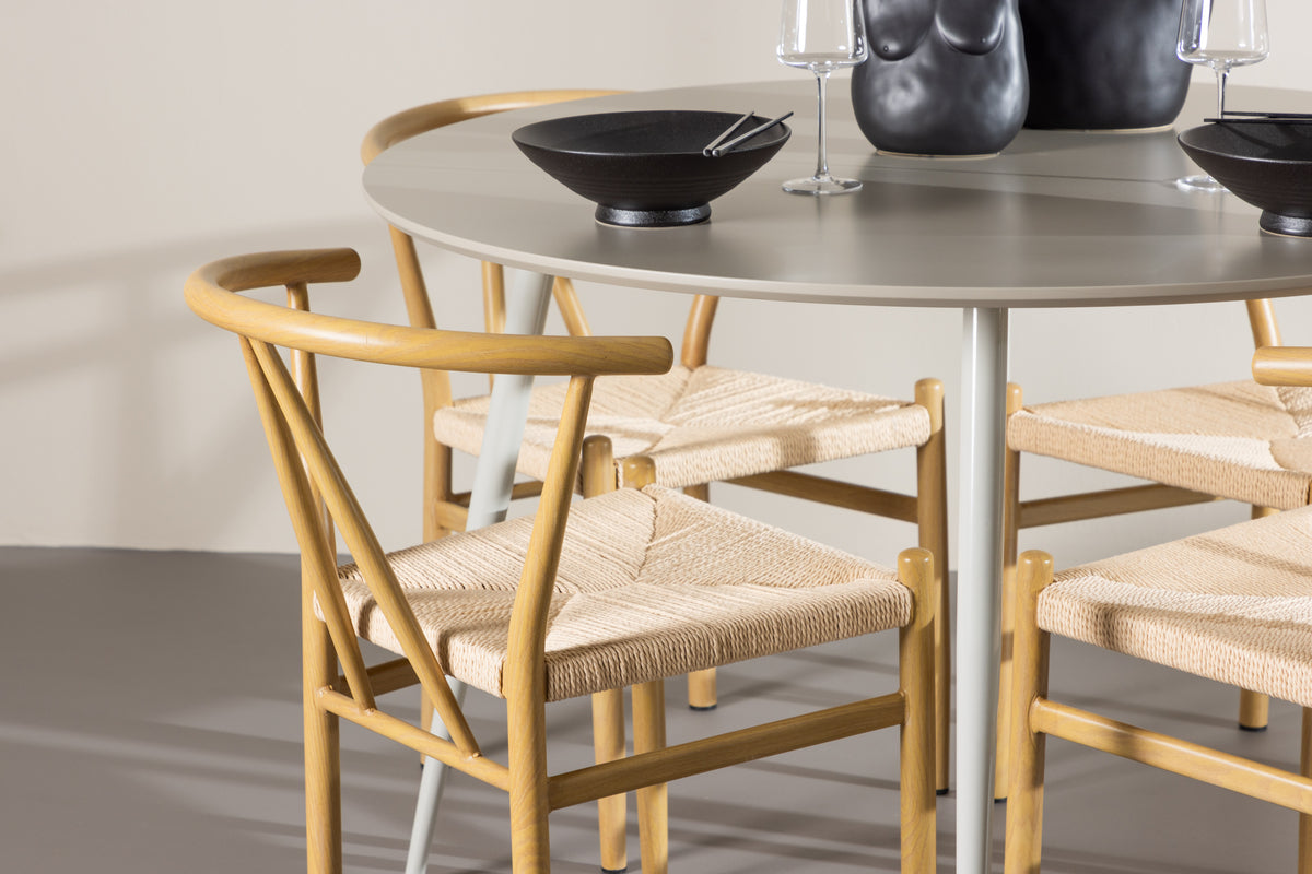 Venture Design Alfons & Plaza Matstolar Beige + Runda Matbord ⌀120 Beige