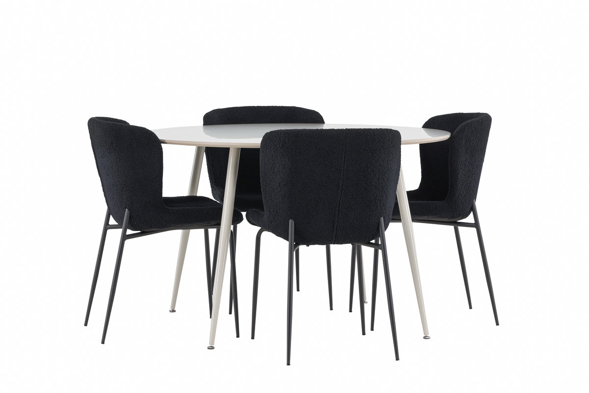 Venture Design Plaza & Modesto Runda Matbord ⌀120 Beige + Matstolar 2-pack Svart