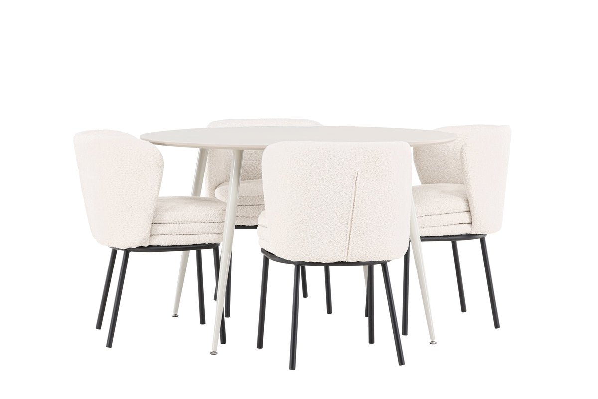 Venture Design Agnes & Plaza Matstolar 2-pack Vit + Runda Matbord ⌀120 Beige