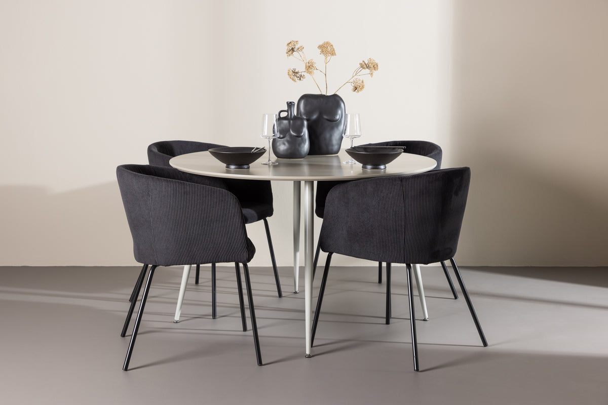 Venture Design Berit & Plaza Matstolar Svart + Runda Matbord ⌀120 Beige