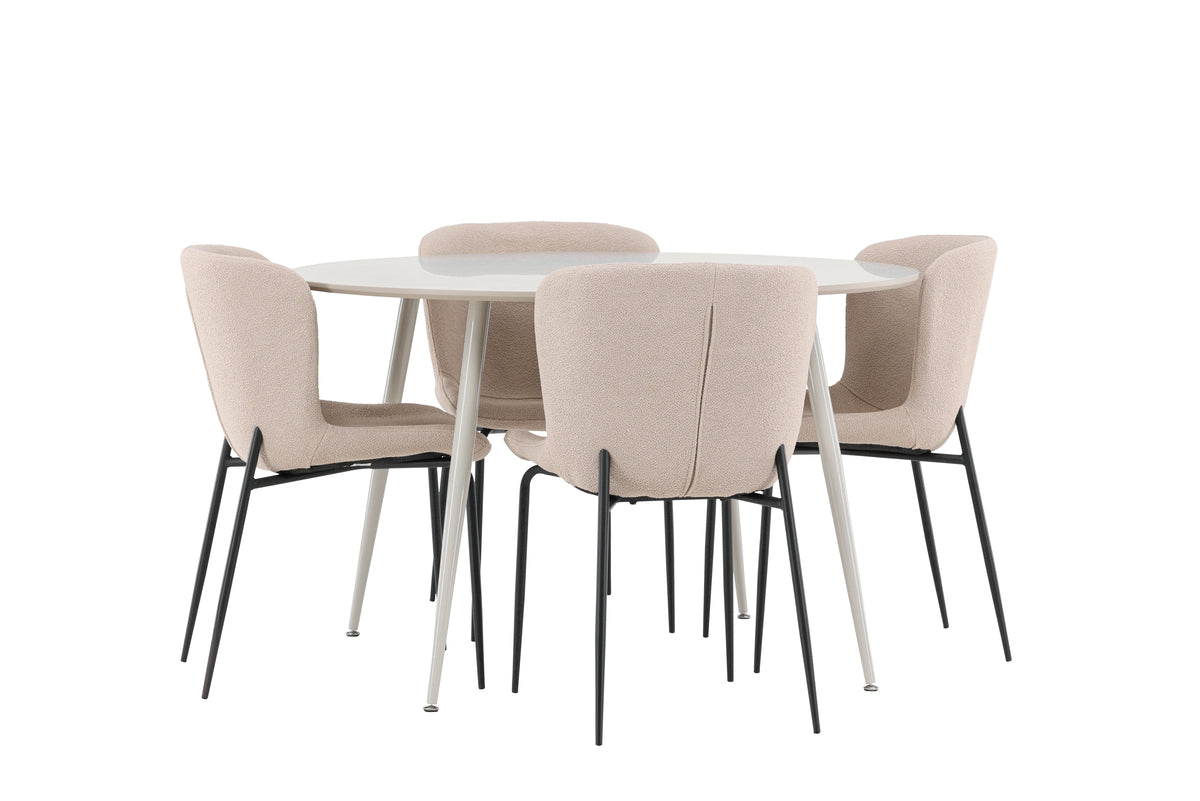Venture Design Modesto & Plaza Matstolar 2-pack Beige + Runda Matbord ⌀120 Beige
