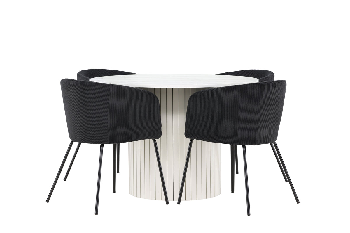 Venture Design Berit & Härön Matstolar Svart + Runda Matbord ⌀110 Vit
