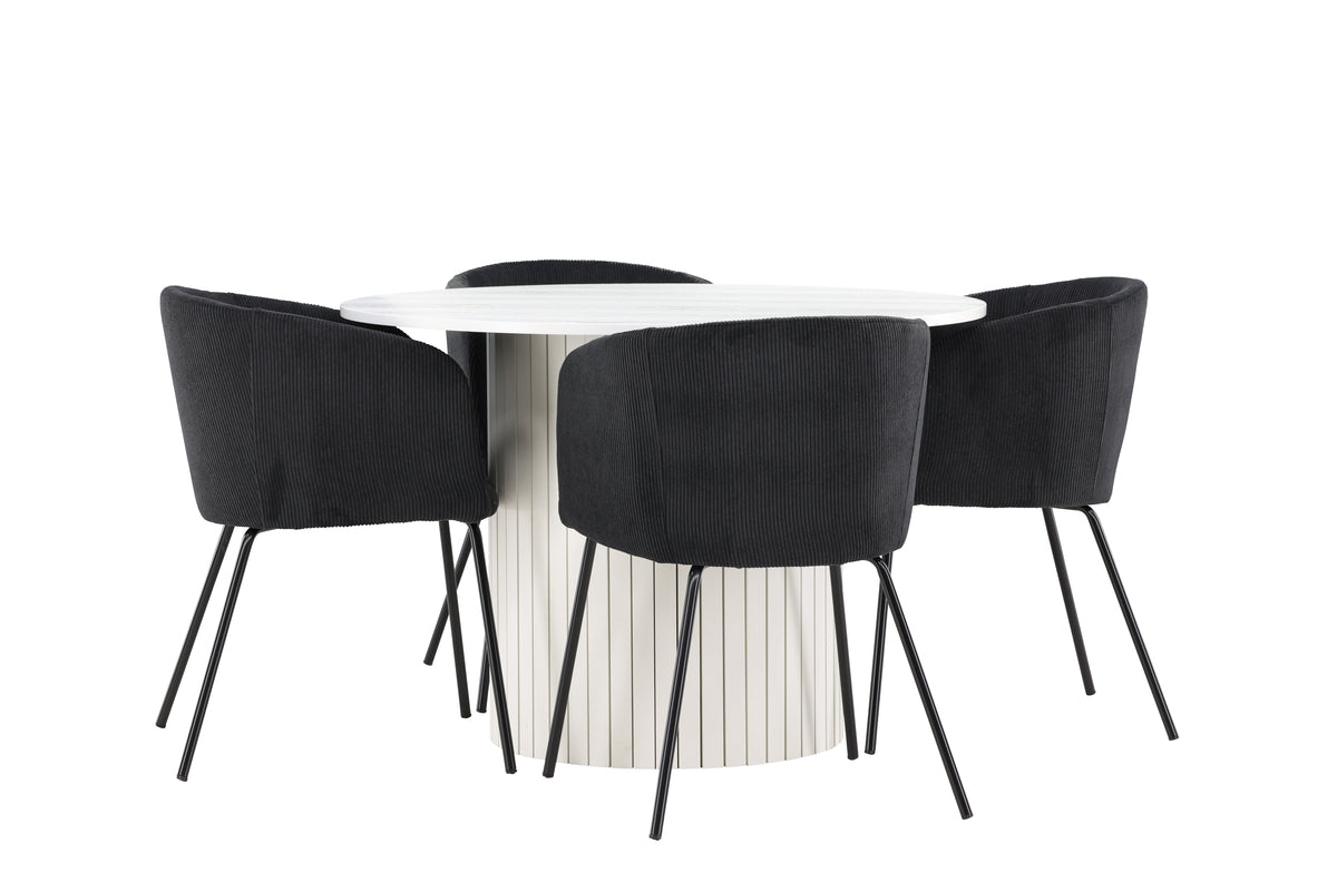 Venture Design Berit & Härön Matstolar Svart + Runda Matbord ⌀110 Vit