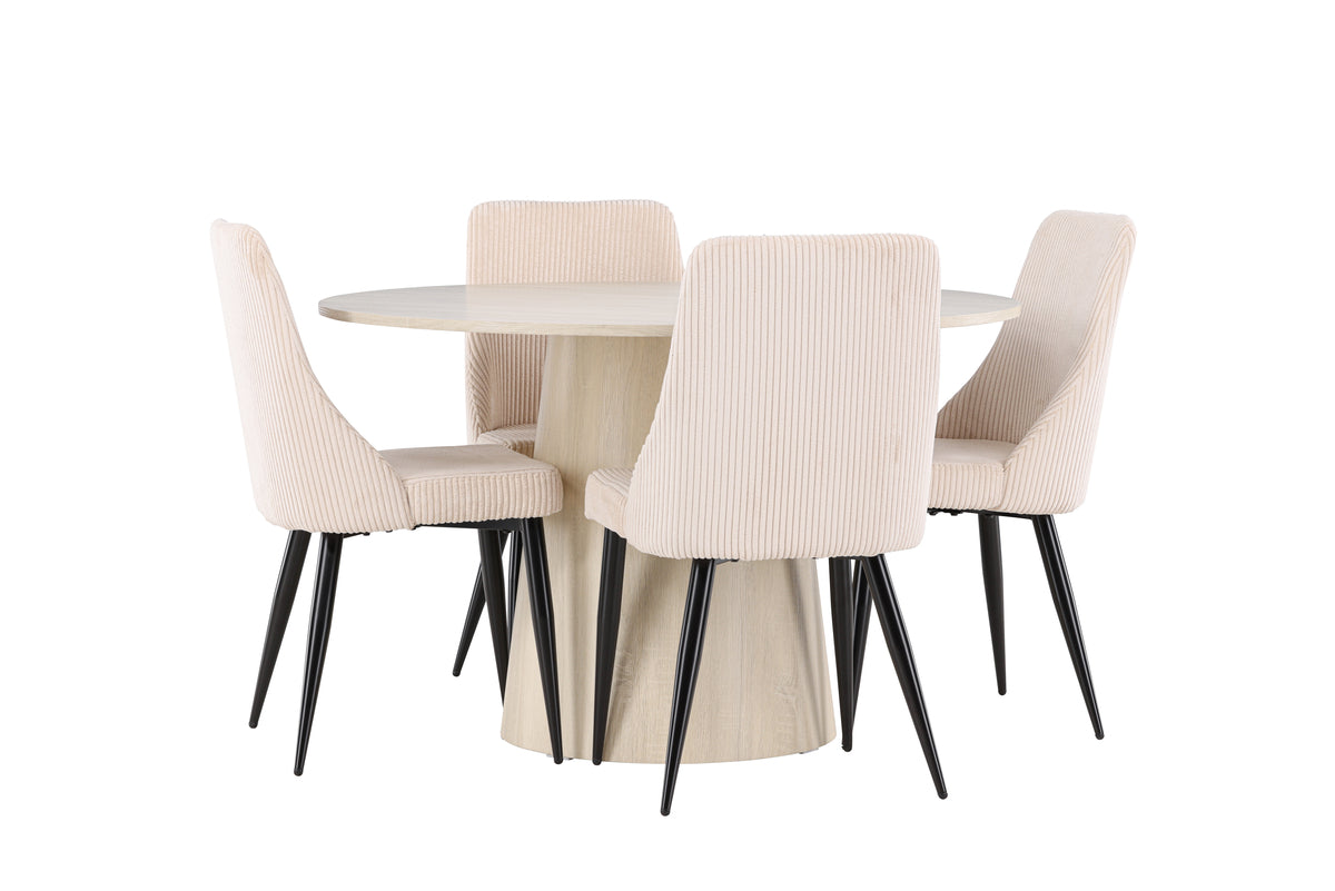 Venture Design Leone & Lanzo Matstolar 2-pack Beige + Runda Matbord ⌀120 Vitputsad
