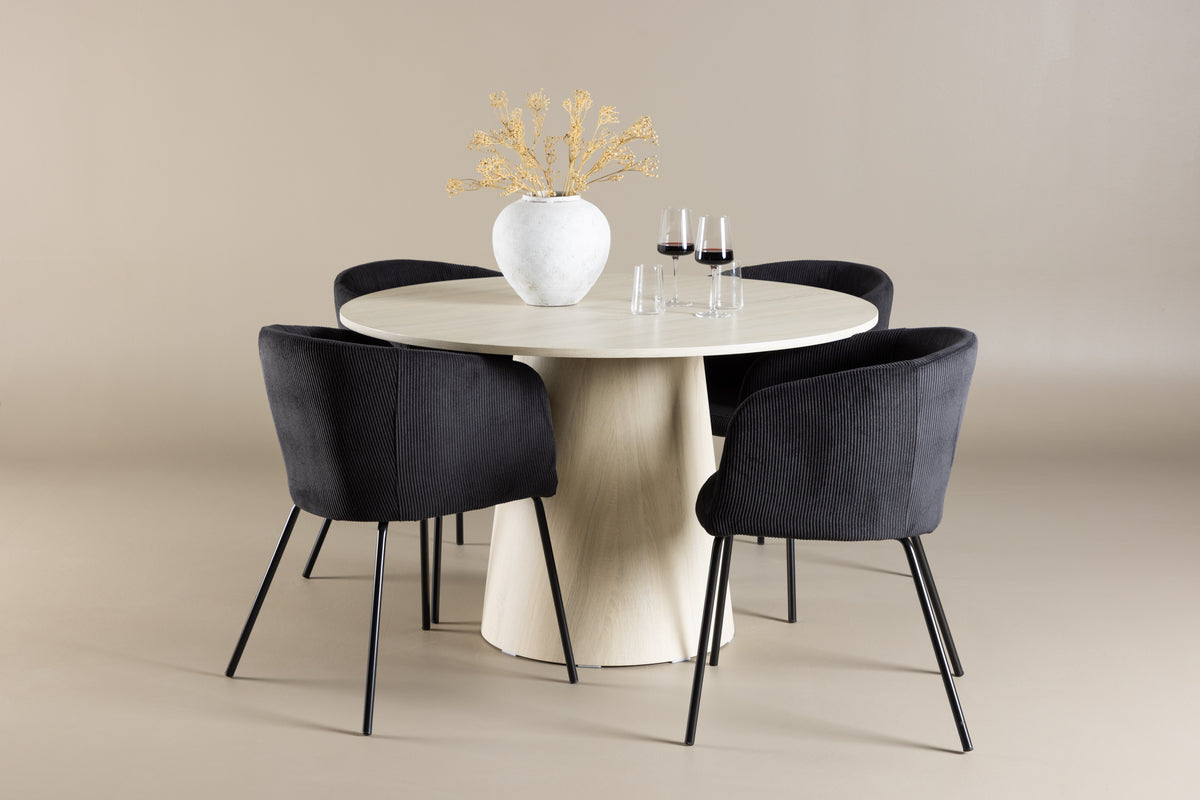 Venture Design Berit & Lanzo Matstolar Svart + Runda Matbord ⌀120 Vitputsad