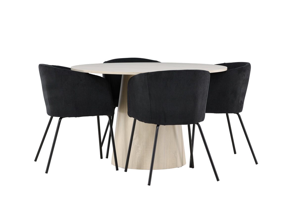 Venture Design Berit & Lanzo Matstolar Svart + Runda Matbord ⌀120 Vitputsad