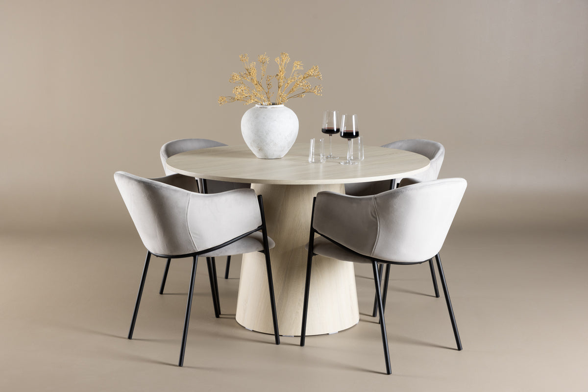 Venture Design Evelina & Lanzo Matstolar 2-pack Grå + Runda Matbord ⌀120 Vitputsad