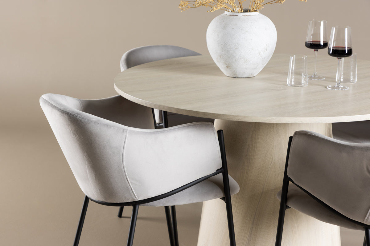 Venture Design Evelina & Lanzo Matstolar 2-pack Grå + Runda Matbord ⌀120 Vitputsad