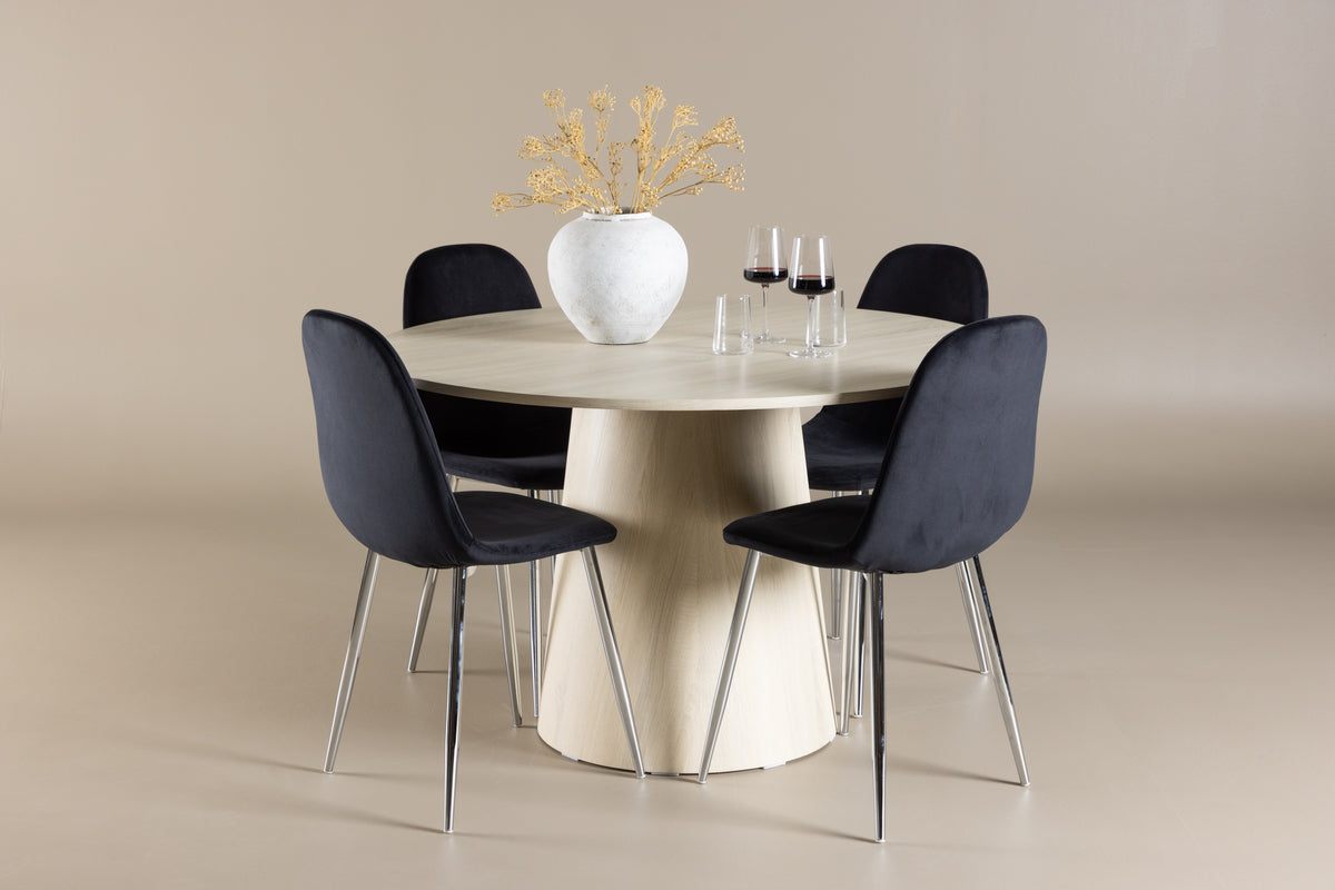 Venture Design Polar & Lanzo Matstolar 2-pack Svart + Runda Matbord ⌀120 Vitputsad