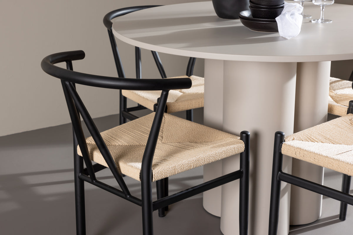 Venture Design Alfons & Olivia Matstolar Svart + Runda Matbord ⌀110 Beige