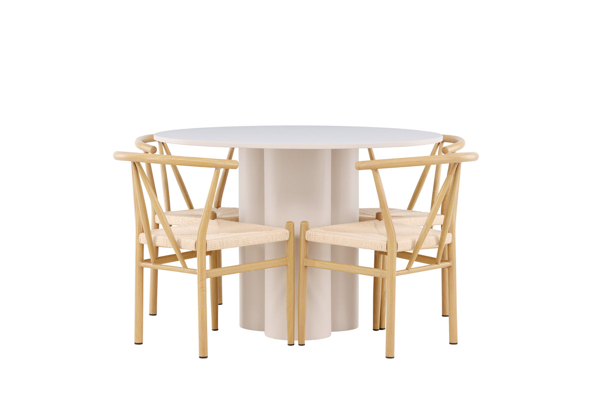Venture Design Alfons & Olivia Matstolar Beige + Runda Matbord ⌀110 Beige