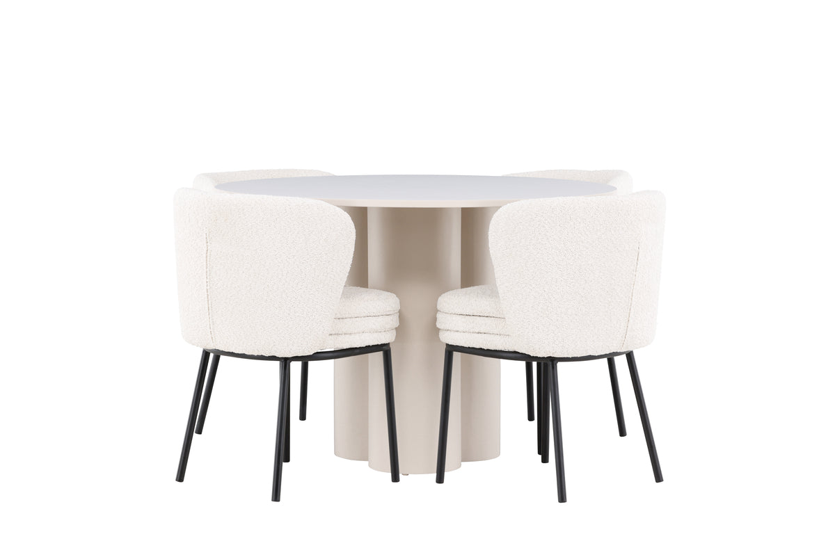 Venture Design Agnes & Olivia Matstolar 2-pack Vit + Runda Matbord ⌀110 Beige