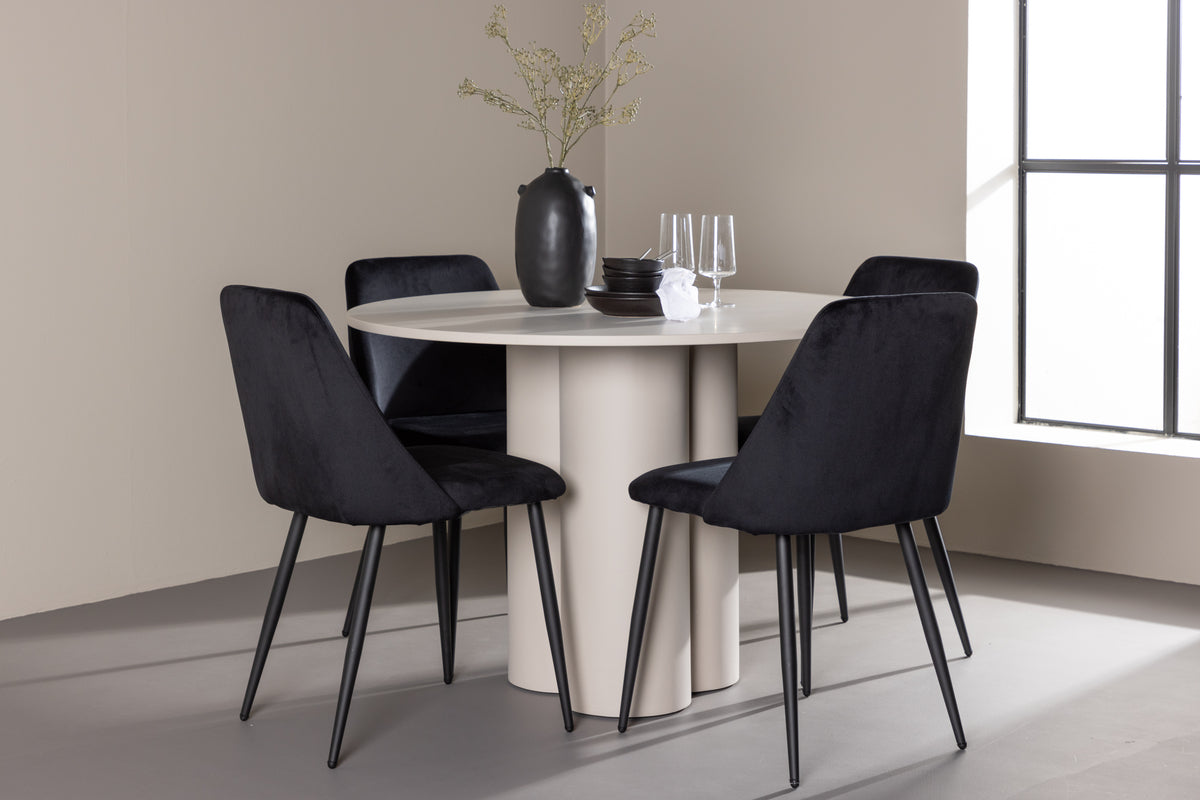 Venture Design Night & Olivia Matstolar 2-pack Svart + Runda Matbord ⌀110 Beige