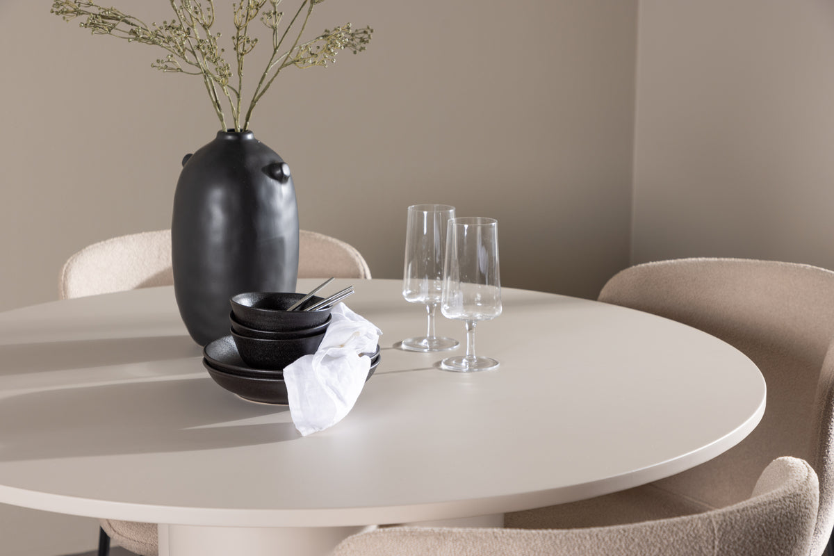 Venture Design Modesto & Olivia Matstolar 2-pack Beige + Runda Matbord ⌀110 Beige
