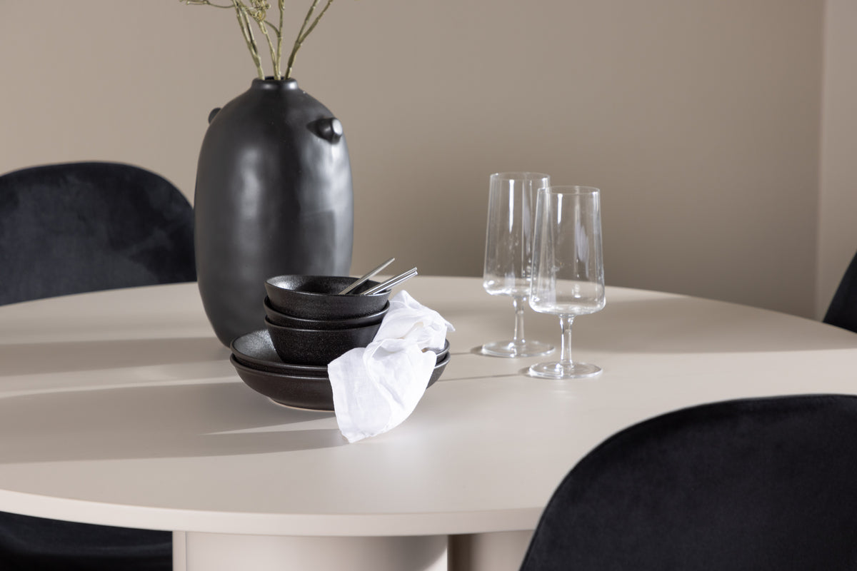 Venture Design Polar & Olivia Matstolar 2-pack Svart + Runda Matbord ⌀110 Beige