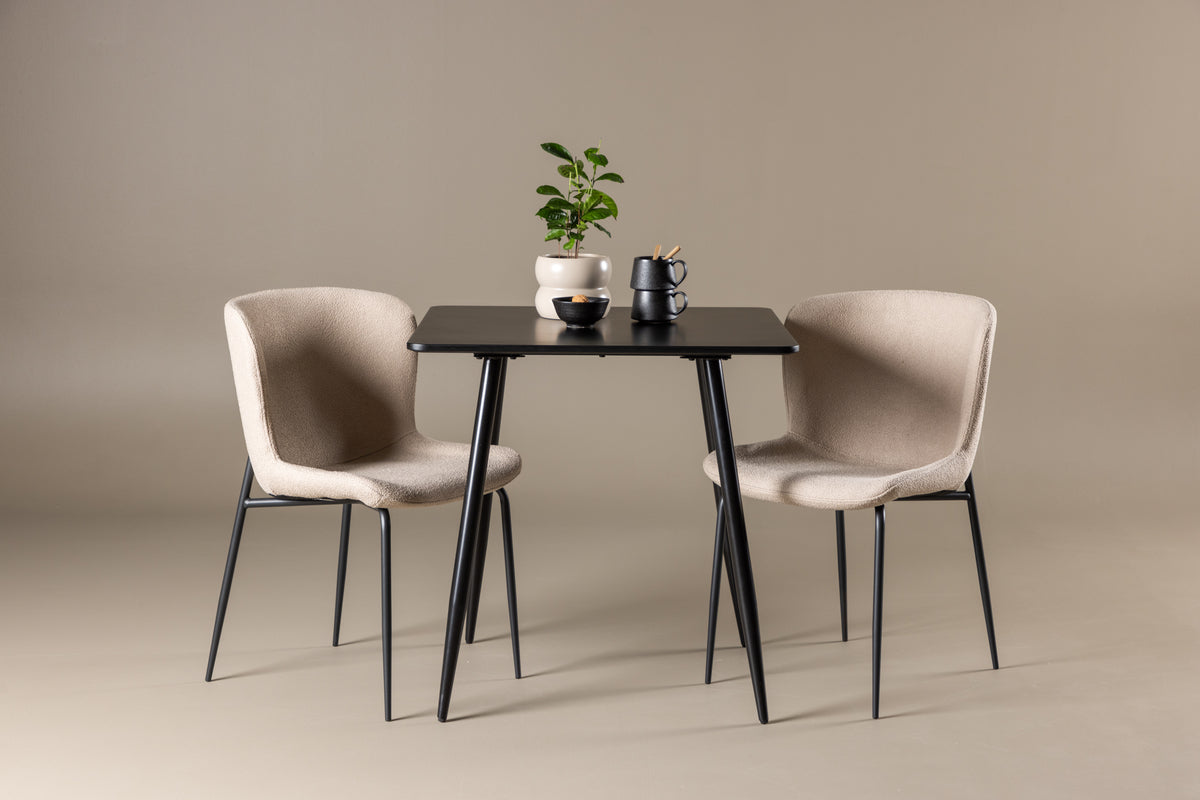 Venture Design Modesto & Polar Matstolar 2-pack Beige + Rektangulära Matbord 75 x 75 Svart