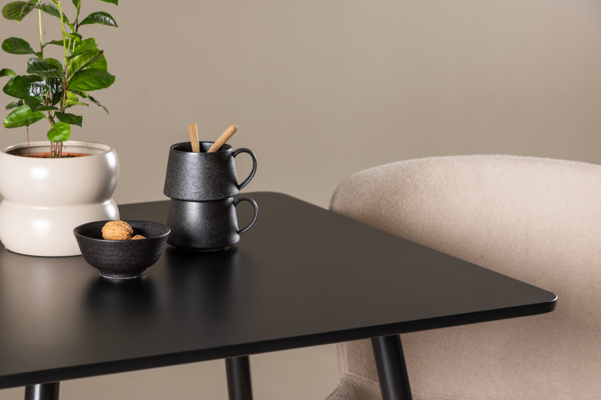 Venture Design Modesto & Polar Matstolar 2-pack Beige + Rektangulära Matbord 75 x 75 Svart